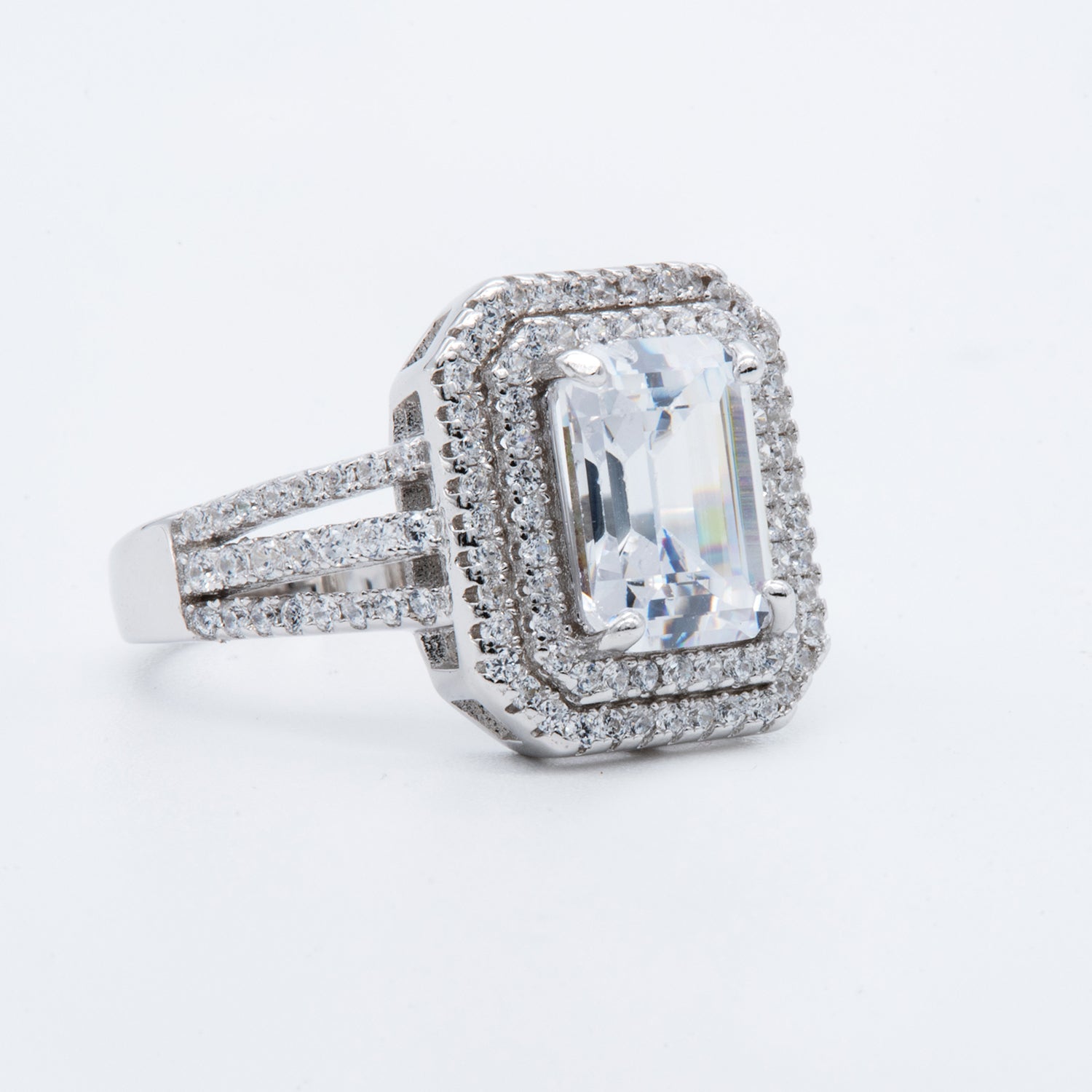 Grand Emerald-Cut Halo Ring
