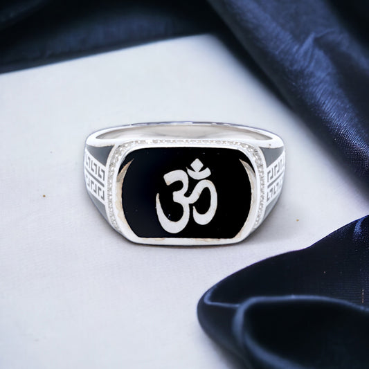 Men's Om Symbol Black Enamel Ring