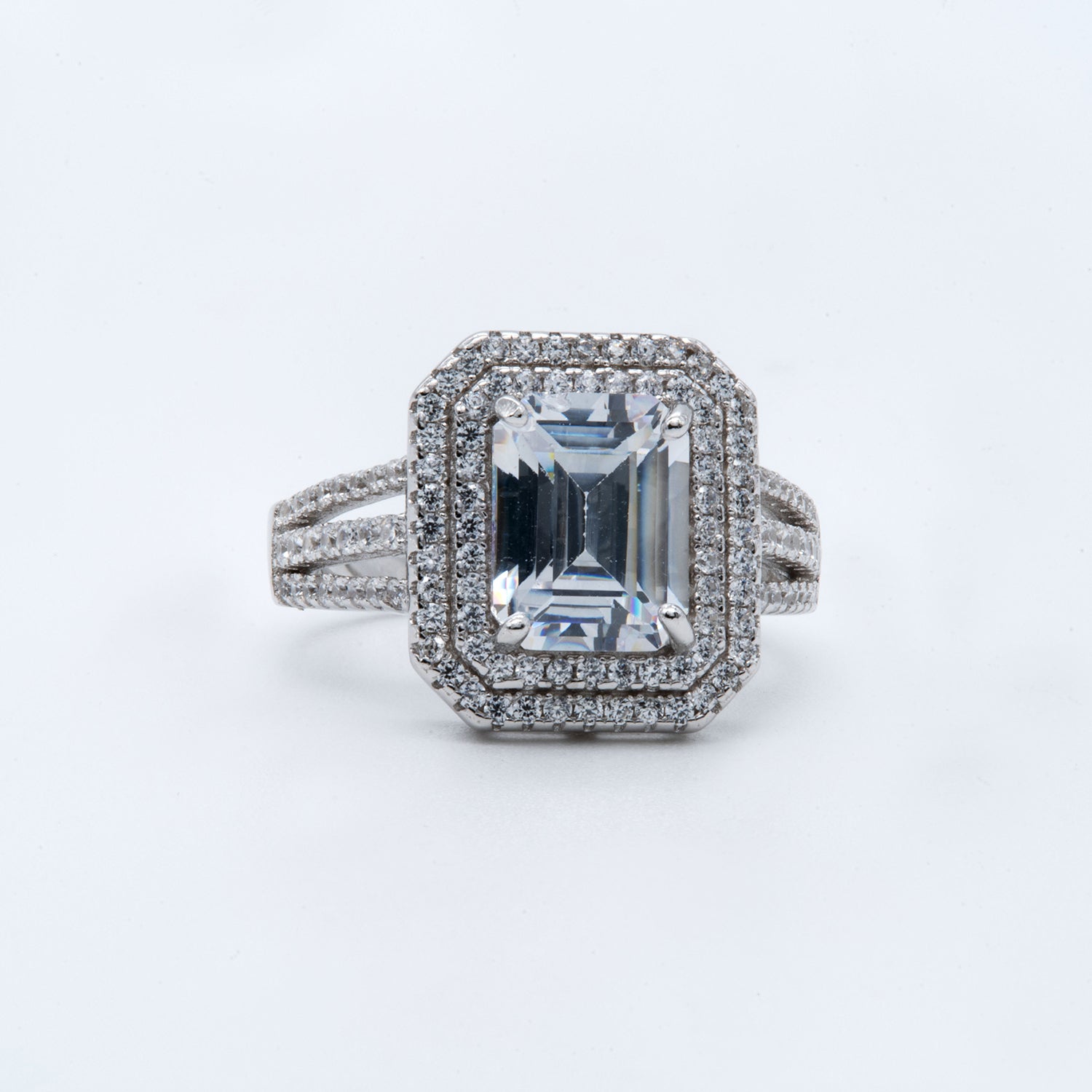Grand Emerald-Cut Halo Ring