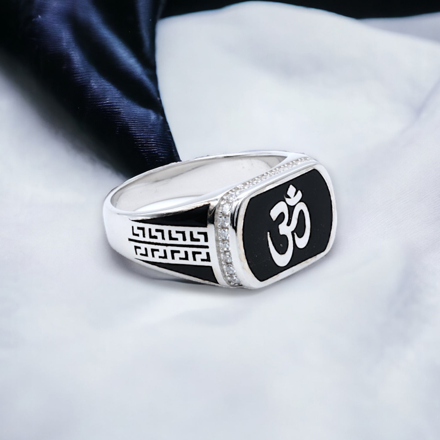 Men's Om Symbol Black Enamel Ring