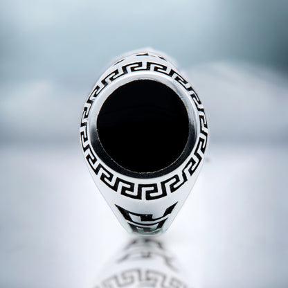 Men's Greek Key Black Enamel Signet Ring