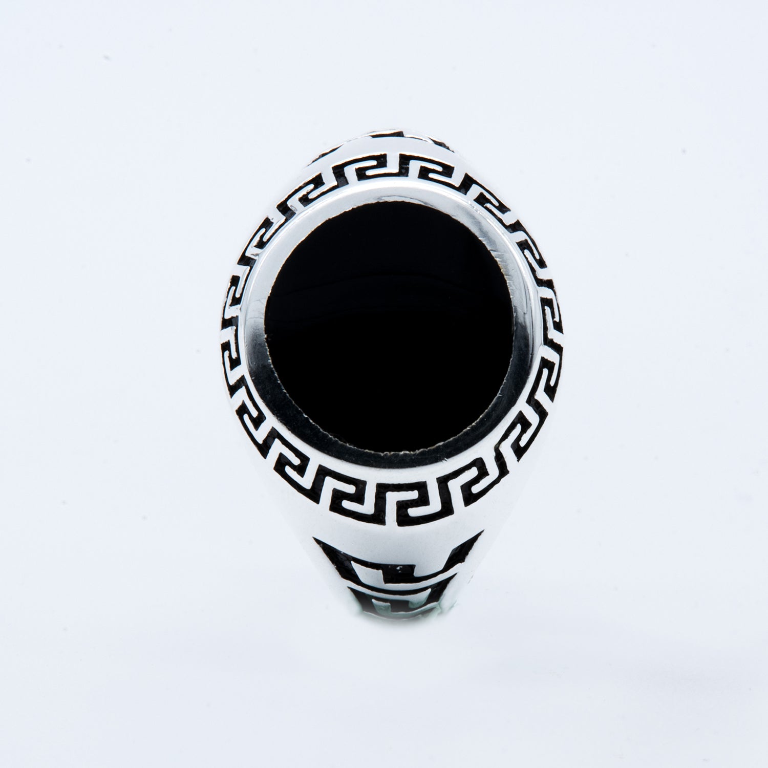 Men's Greek Key Black Enamel Signet Ring