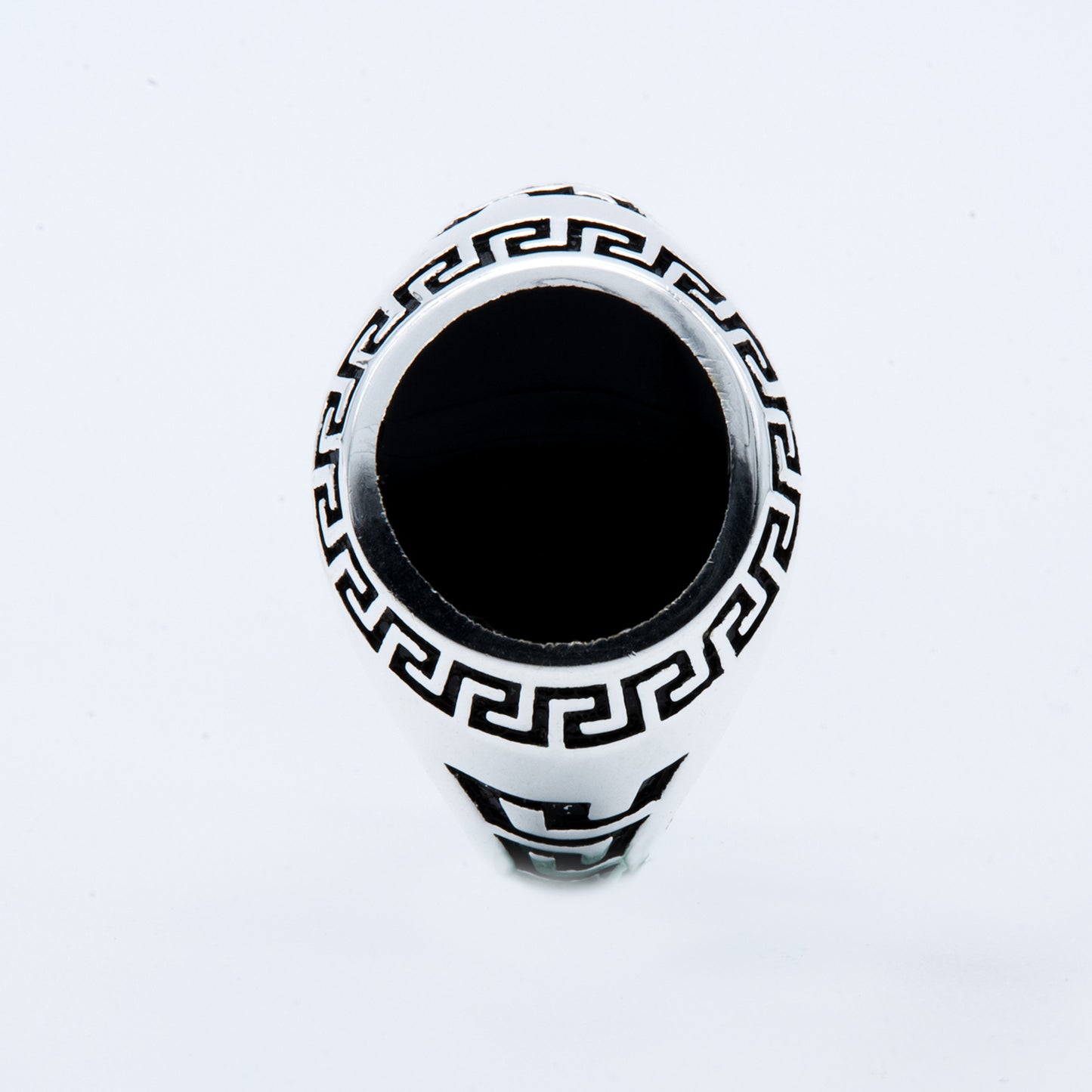 Men's Greek Key Black Enamel Signet Ring