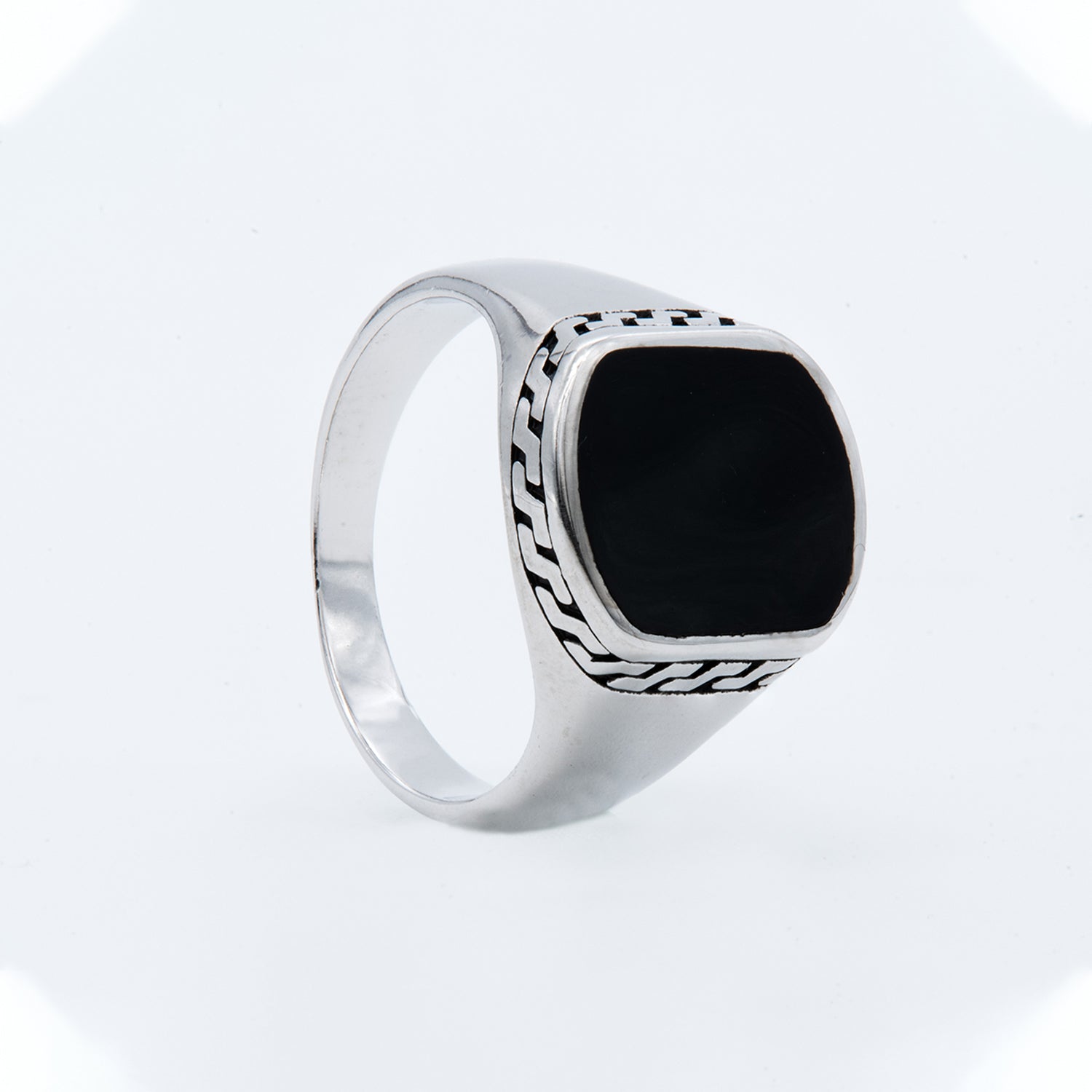 Geometric Border Signet Ring