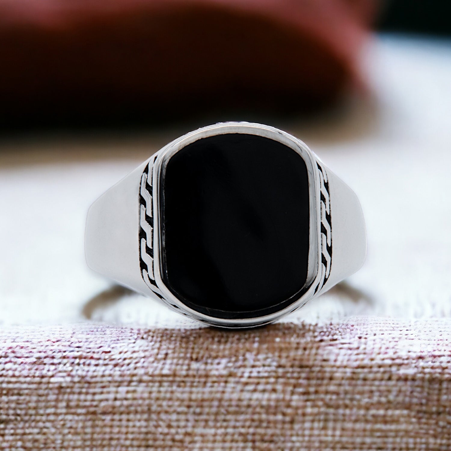 Geometric Border Signet Ring