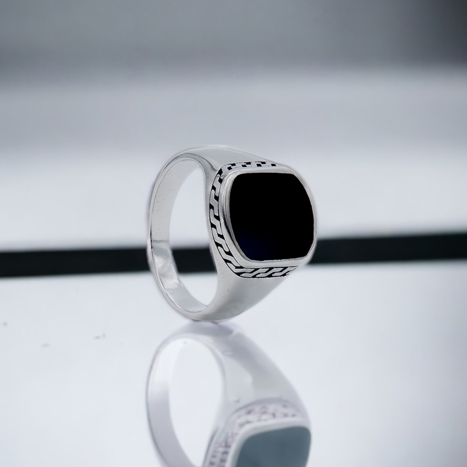 Geometric Border Signet Ring